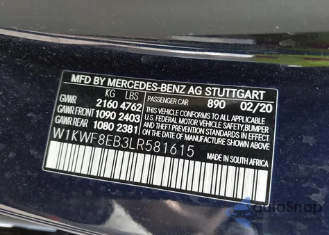 2020 Mercedes-Benz C 300 4Matic из США, поврежденный, VIN W1KWF8EB3LR581615